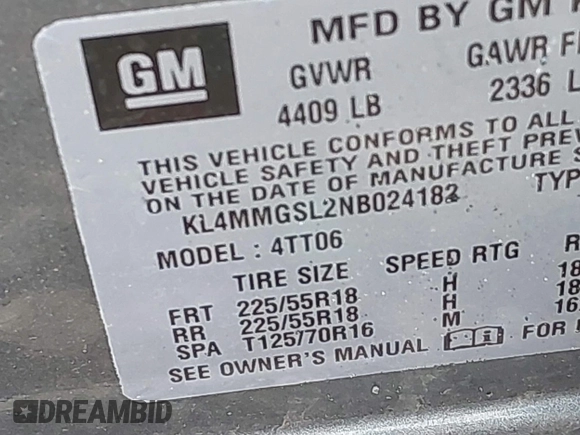 2022 Buick Encore GX Essence with VIN KL4MMGSL2NB024182, listed as a IAAI auction lot 42353157 with 19,670 mi miles and . Bid and sale history available at DreamBid. Image 9.