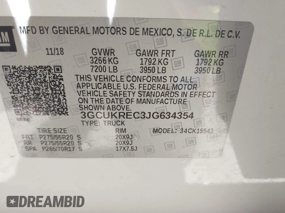 2018 Chevrolet Silverado 1500 LT with VIN 3GCUKREC3JG634354, listed as a IAAI auction lot 41734436 with 135,846 mi miles. Bid and sale history available at carsss.com. Image 9.