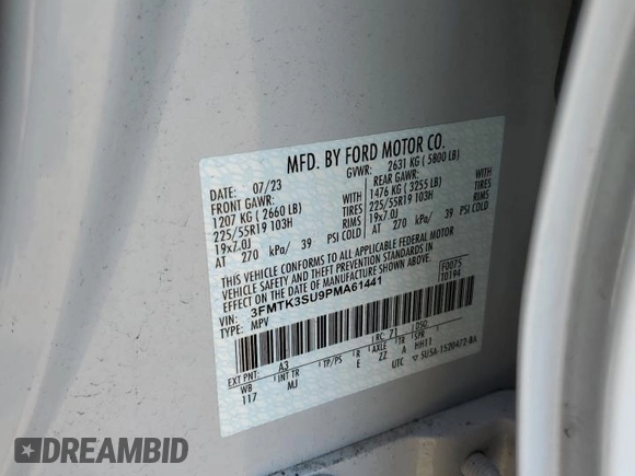 2023 Ford Mustang Mach-E Premium with VIN 3FMTK3SU9PMA61441, listed as a Copart auction lot 60675425 with 30,392 mi miles and Clean title. Bid and sale history available at DreamBid. Image 12.
