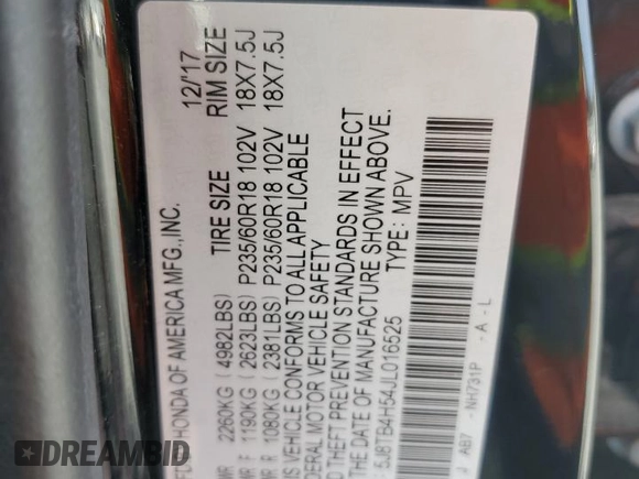 2018 Acura RDX w/Technology Pkg with VIN 5J8TB4H54JL016525, listed as a Copart auction lot 50760575 with 0 mi miles and Salvage Title. Bid and sale history available at carsss.com. Image 13.