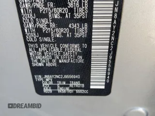 2018 Nissan Armada SL z VIN JN8AY2NC2J9556940, wystawiony jako Copart lot #85341904 z przebiegiem 133 725 mil mil oraz Szkoda całkowita • Salvage title. Historia ofert i sprzedaży dostępna na DreamBid. Obrazek 15.