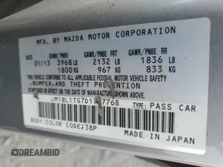 2013 Mazda 3 i SV with VIN JM1BL1TG7D1787768, listed as a Copart auction lot 65674015 with 156,577 mi miles and Salvage title. Bid and sale history available at DreamBid. Image 13.