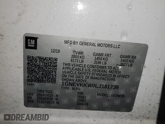 2020 Chevrolet Traverse Premier with VIN 1GNEVKKW0LJ181739, listed as a Copart auction lot 87262924 with 138,032 mi miles and Salvage Title. Bid and sale history available at carsss.com. Image 15.