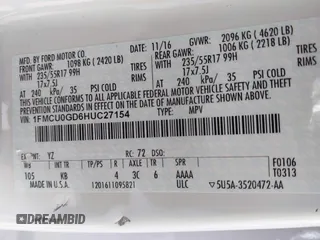 2017 Ford Escape SE with VIN 1FMCU0GD6HUC27154, listed as a IAAI auction lot 42172576 with 133,261 mi miles and . Bid and sale history available at carsss.com. Image 9.