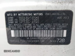 2014 Mitsubishi Mirage ES z VIN ML32A4HJ9EH004456, wystawiony jako IAAI lot #41698748 z przebiegiem 142 623 mil mil oraz . Historia ofert i sprzedaży dostępna na DreamBid. Obrazek 9.