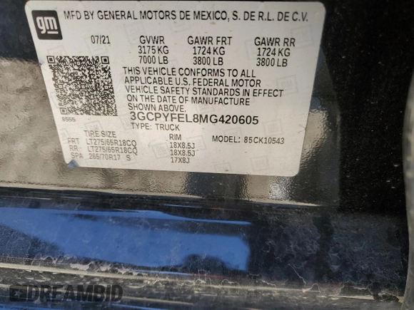 2021 Chevrolet Silverado 1500 LT Trail Boss with VIN 3GCPYFEL8MG420605, listed as a Copart auction lot 46255365 with 39,245 mi miles and Salvage Title. Bid and sale history available at DreamBid. Image 12.