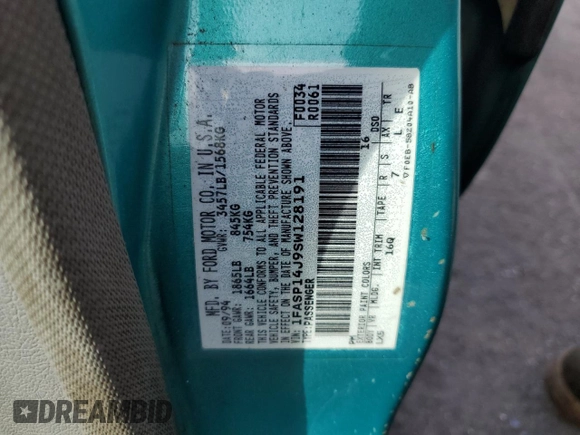 1995 Ford Escort z VIN 1FASP14J9SW128191, wystawiony jako Copart lot #75688724 z przebiegiem 85 423 mil mil oraz Czysty tytuł • Clean title. Historia ofert i sprzedaży dostępna na DreamBid. Obrazek 15.