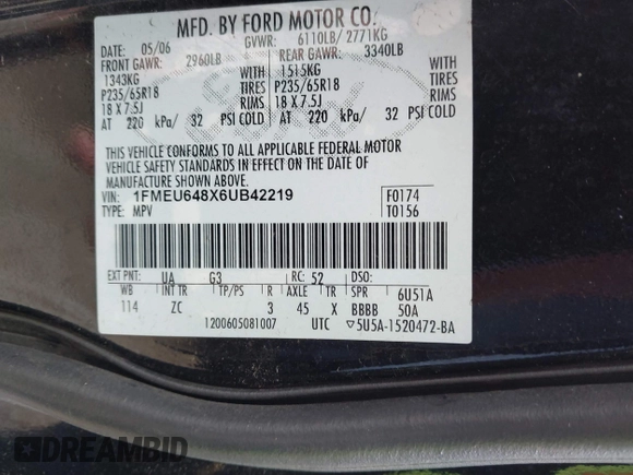 2006 Ford Explorer Eddie Bauer с VIN 1FMEU648X6UB42219, выставлен на аукционе IAAI как лот 41549910 с пробегом Не указан миль и . История ставок и продаж доступна на DreamBid. Изображение 9.