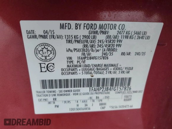 2015 Ford Taurus Limited with VIN 1FAHP2J84FG157826, listed as a Copart auction lot 85886114 with 208,036 mi miles and Clean title. Bid and sale history available at DreamBid. Image 12.