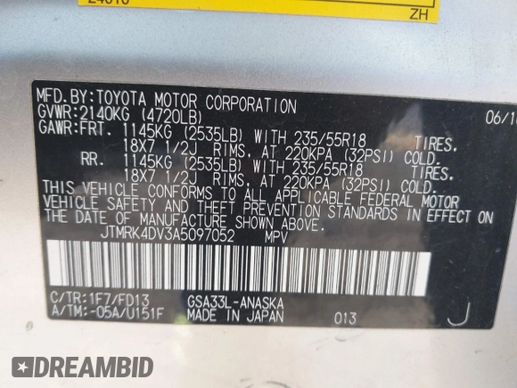 2010 Toyota RAV4 Sport с VIN JTMRK4DV3A5097052, выставлен на аукционе IAAI как лот 42091342 с пробегом Не указан миль и . История ставок и продаж доступна на DreamBid. Изображение 9.