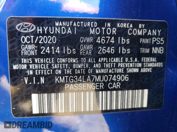2021 Genesis G70 2.0T with VIN KMTG34LA7MU074906, listed as a Copart auction lot 71181204 with 41,757 mi miles and Salvage title. Bid and sale history available at DreamBid. Image 12.