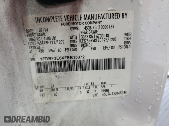 2015 Ford F-350 with VIN 1FDBF3E6XFEB15072, listed as a Copart auction lot 51690075 with 187,272 mi miles and Clean title. Bid and sale history available at DreamBid. Image 12.