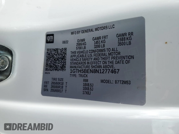 2022 GMC Canyon 2WD Elevation Standard z VIN 1GTH5BEN8N1277467, wystawiony jako Copart lot #42465245 z przebiegiem 25 736 mil mil oraz Szkoda całkowita • Salvage title. Historia ofert i sprzedaży dostępna na DreamBid. Obrazek 14.