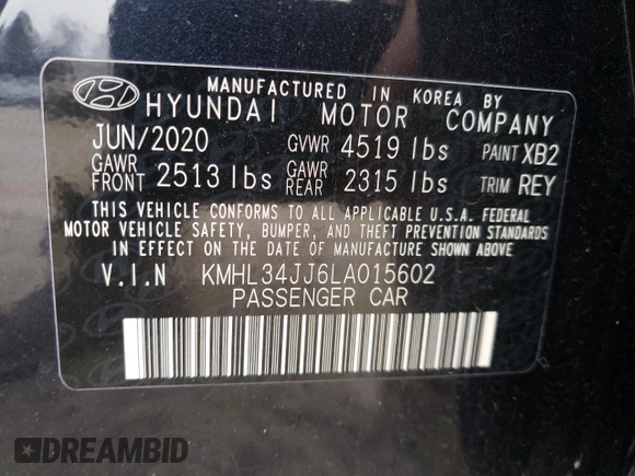 2020 Hyundai Sonata Hybrid Ultimate with VIN KMHL34JJ6LA015602, listed as a Copart auction lot 44443473 with 54,820 mi miles. Bid and sale history available at carsss.com. Image 12.