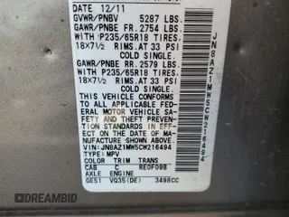 2012 Nissan Murano SV with VIN JN8AZ1MW5CW216494, listed as a Copart auction lot 53656735 with 156,249 mi miles and Salvage Title. Bid and sale history available at carsss.com. Image 13.