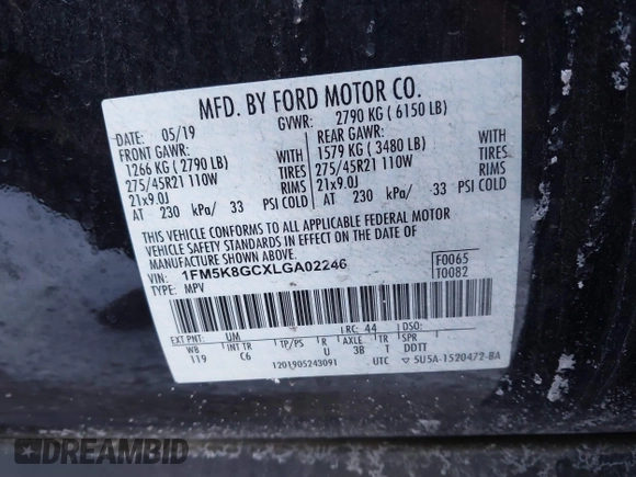 2020 Ford Explorer ST with VIN 1FM5K8GCXLGA02246, listed as a IAAI auction lot 41404923 with 108,196 mi miles. Bid and sale history available at carsss.com. Image 9.