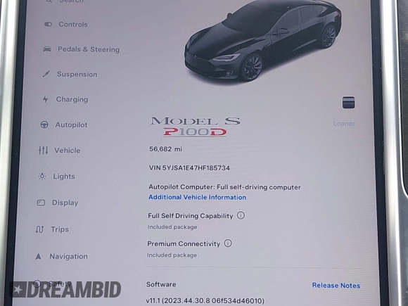 2017 Tesla Model S 100D with VIN 5YJSA1E47HF185734, listed as a IAAI auction lot 42076544 with 56,682 mi miles. Bid and sale history available at carsss.com. Image 14.