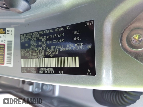 2023 Toyota Highlander Hybrid Limited with VIN 5TDXBRCH8PS122997, listed as a IAAI auction lot 41410080 with 29,647 mi miles and . Bid and sale history available at DreamBid. Image 9.