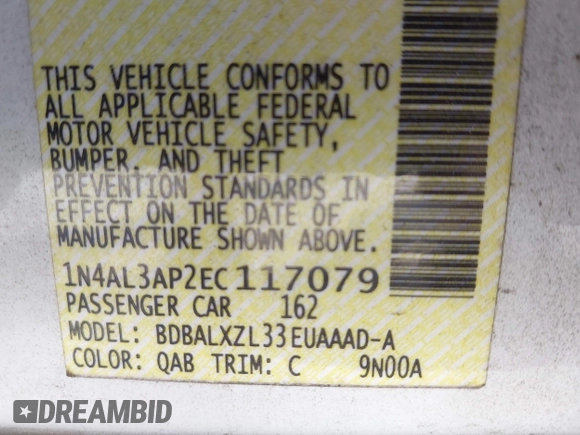 2014 Nissan Altima 2.5 with VIN 1N4AL3AP2EC117079, listed as a IAAI auction lot 41935256 with 140,531 mi miles. Bid and sale history available at carsss.com. Image 9.