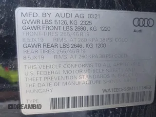 2021 Audi Q3 S line Premium Plus z VIN WA1EECF38M1111853, wystawiony jako IAAI lot #42367677 z przebiegiem 53 681 mil mil oraz . Historia ofert i sprzedaży dostępna na DreamBid. Obrazek 9.
