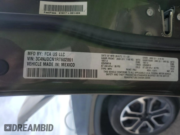 2024 Jeep Compass Limited с VIN 3C4NJDCN1RT602861, выставлен на аукционе Copart как лот 55702605 с пробегом 15 029 миль миль и Списание • Salvage title. История ставок и продаж доступна на DreamBid. Изображение 13.