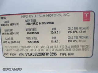 2016 Tesla Model X 70D with VIN 5YJXCBE2XGF013295, listed as a IAAI auction lot 41862736 with 96,190 mi miles. Bid and sale history available at carsss.com. Image 9.