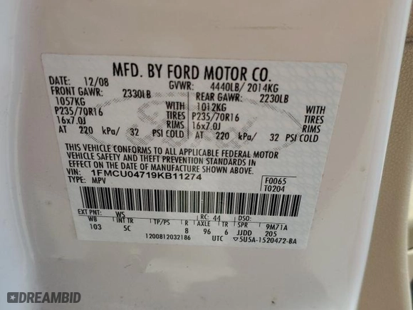 2009 Ford Escape Limited with VIN 1FMCU04719KB11274, listed as a Copart auction lot 51639475 with 110,599 mi miles and Salvage Title. Bid and sale history available at carsss.com. Image 13.