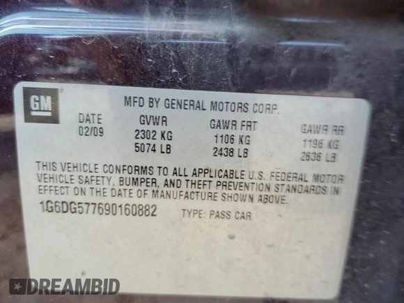 2009 Cadillac CTS AWD w/1SA with VIN 1G6DG577690160882, listed as a Copart auction lot 76880114 with 0 mi miles and Salvage Title. Bid and sale history available at carsss.com. Image 12.