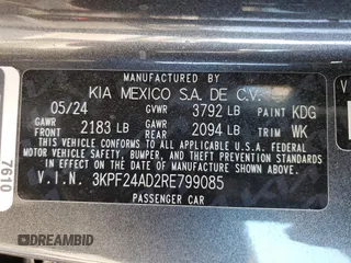 2024 Kia Forte LXS with VIN 3KPF24AD2RE799085, listed as a Copart auction lot 52155725 with 17,527 mi miles and Salvage Title. Bid and sale history available at carsss.com. Image 13.