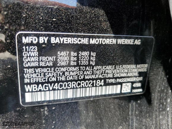 2024 BMW 8 Series 840i with VIN WBAGV4C03RCR02184, listed as a Copart auction lot 50583844 with 1,144 mi miles and Non Repairable. Bid and sale history available at carsss.com. Image 13.