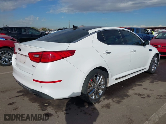2014 Kia Optima SX Turbo with VIN 5XXGR4A66EG338250, listed as a IAAI auction lot 41583587 with 127,814 mi miles and . Bid and sale history available at DreamBid. Image 4.