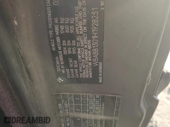 1987 BMW 3 Series z VIN WBABB1301H1928231, wystawiony jako Copart lot #85221174 z przebiegiem 159 400 mil mil oraz Czysty tytuł • Clean title. Historia ofert i sprzedaży dostępna na DreamBid. Obrazek 12.