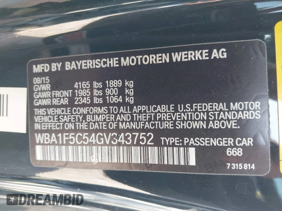 2016 BMW 2 Series 228i with VIN WBA1F5C54GV343752, listed as a IAAI auction lot 42001316 with 95,474 mi miles and . Bid and sale history available at DreamBid. Image 9.