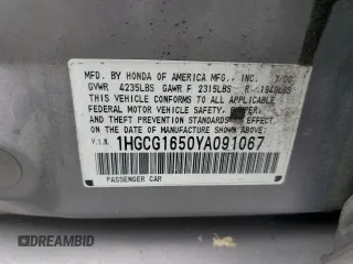 2000 Honda Accord EX with VIN 1HGCG1650YA091067, listed as a Copart auction lot 61095325 with 88,924 mi miles and Clean title. Bid and sale history available at DreamBid. Image 12.