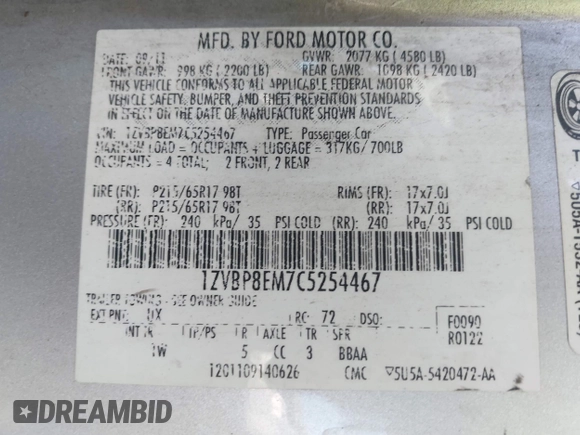 2012 Ford Mustang V6 с VIN 1ZVBP8EM7C5254467, выставлен на аукционе IAAI как лот 42683924 с пробегом 158 382 миль миль и . История ставок и продаж доступна на DreamBid. Изображение 9.