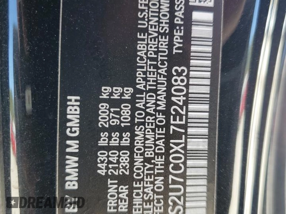 2020 BMW M2 Competition z VIN WBS2U7C0XL7E24083, wystawiony jako Copart lot #52687904 z przebiegiem Nie podano mil oraz Szkoda całkowita • Salvage title. Historia ofert i sprzedaży dostępna na DreamBid. Obrazek 12.