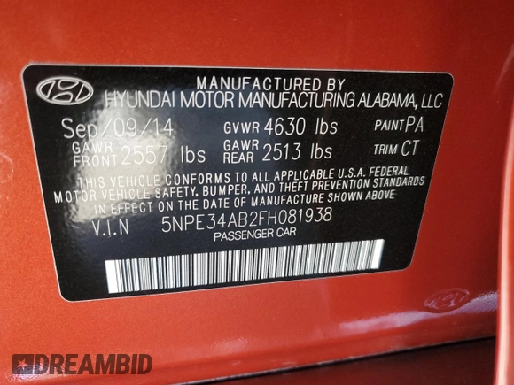 2015 Hyundai Sonata Limited z VIN 5NPE34AB2FH081938, wystawiony jako Copart lot #58261725 z przebiegiem 93 051 mil mil oraz Szkoda całkowita • Salvage title. Historia ofert i sprzedaży dostępna na DreamBid. Obrazek 12.