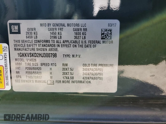2017 GMC Acadia Limited z VIN 1GKKVSKD2HJ300798, wystawiony jako Copart lot #54194695 z przebiegiem 39 015 mil mil oraz Szkoda całkowita • Salvage title. Historia ofert i sprzedaży dostępna na DreamBid. Obrazek 14.
