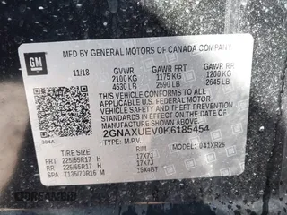2019 Chevrolet Equinox LT with VIN 2GNAXUEV0K6185454, listed as a IAAI auction lot 41565550 with 108,573 mi miles. Bid and sale history available at carsss.com. Image 9.