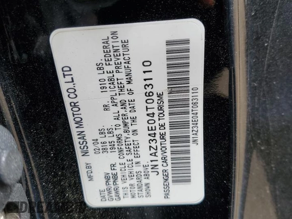 2004 Nissan 350Z Touring with VIN JN1AZ34E04T063110, listed as a Copart auction lot 50124855 with 142,383 mi miles and Salvage Title. Bid and sale history available at carsss.com. Image 12.
