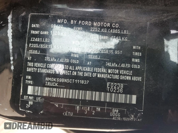 2012 Ford Transit Connect XLT z VIN NM0KS9BN5CT111837, wystawiony jako Copart lot #49271645 z przebiegiem 118 239 mil mil oraz Szkoda całkowita • Salvage title. Historia ofert i sprzedaży dostępna na DreamBid. Obrazek 14.