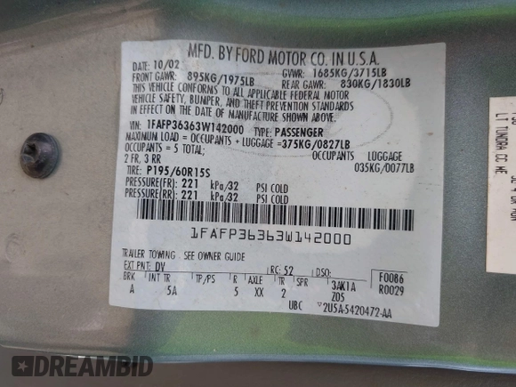 2003 Ford Focus SE Fleet с VIN 1FAFP36363W142000, выставлен на аукционе IAAI как лот 39992234 с пробегом 317 957 миль миль и . История ставок и продаж доступна на DreamBid. Изображение 9.