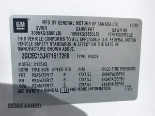 2007 Chevrolet Silverado 1500 1LT with VIN 2GCEC13J471517260, listed as a IAAI auction lot 39369498 with 183,703 mi miles and . Bid and sale history available at DreamBid. Image 9.