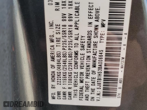 2011 Acura RDX Technology with VIN 5J8TB1H53BA006645, listed as a Copart auction lot 50175265 with 162,238 mi miles and Non repairable. Bid and sale history available at DreamBid. Image 13.