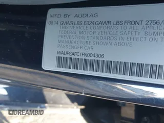 2015 Audi A6 Premium Plus with VIN WAUFGAFC1FN004306, listed as a IAAI auction lot 41244953 with Not provided miles and . Bid and sale history available at DreamBid. Image 9.