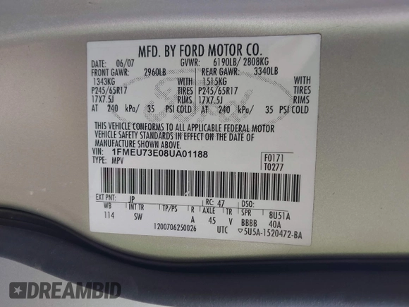 2008 Ford Explorer XLT z VIN 1FMEU73E08UA01188, wystawiony jako IAAI lot #42242286 z przebiegiem 128 226 mil mil oraz . Historia ofert i sprzedaży dostępna na DreamBid. Obrazek 9.