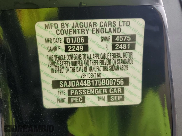2007 Jaguar XK with VIN SAJDA44B175B00756, listed as a Copart auction lot 55358185 with 104,282 mi miles and Clean Title. Bid and sale history available at DreamBid. Image 12.