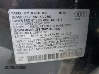 2018 Audi SQ5 Prestige with VIN WA1C4AFYXJ2245392, listed as a Copart auction lot 52140345 with 41,113 mi miles and Salvage Title. Bid and sale history available at carsss.com. Image 13.