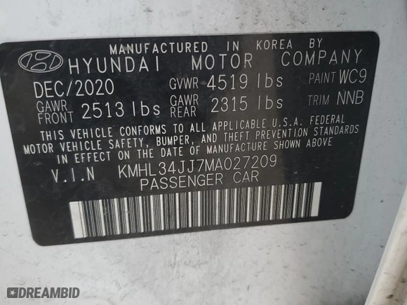 2021 Hyundai Sonata Hybrid SEL with VIN KMHL34JJ7MA027209, listed as a Copart auction lot 45923555 with 78,033 mi miles and Salvage Title. Bid and sale history available at carsss.com. Image 12.