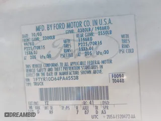 2004 Ford Ranger XL with VIN 1FTYR10D64PA45538, listed as a IAAI auction lot 41606994 with 182,287 mi miles. Bid and sale history available at carsss.com. Image 9.